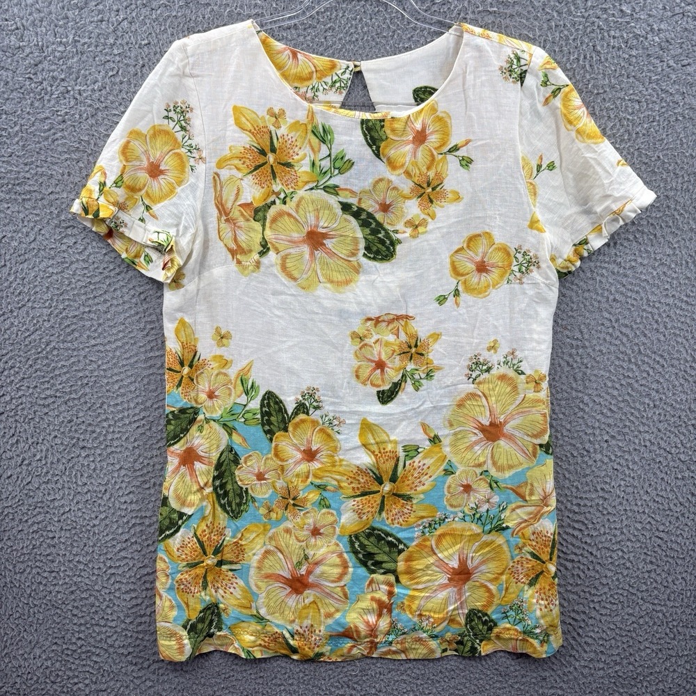 Farm Rio Farm Top Womens Medium Tunic Shirt Mini Dress Floral Linen Blend *